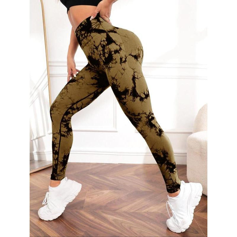 Women'S Tie Dye High Waist Ruched Sports Leggings, Casual Seamless Skinny Skinny Leggings Yoga Workout, Workout Leggings, Autumn Hip Lift Fitness Sports Leggings, Clothing, Women'S Leggings, Sportswear Gym