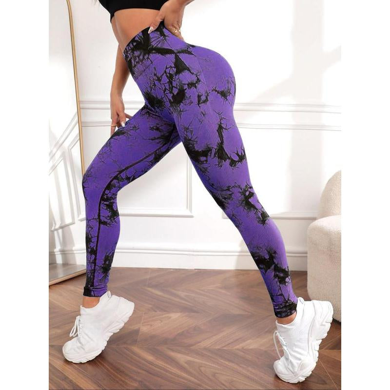 Women'S Tie Dye High Waist Ruched Sports Leggings, Casual Seamless Skinny Skinny Leggings Yoga Workout, Workout Leggings, Autumn Hip Lift Fitness Sports Leggings, Clothing, Women'S Leggings, Sportswear Gym